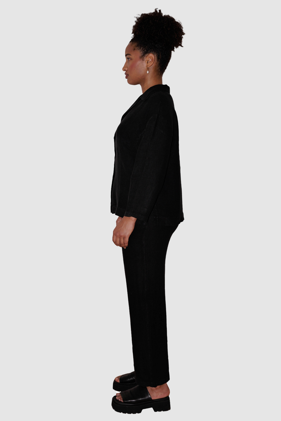 Straight Trousers Linen - Black